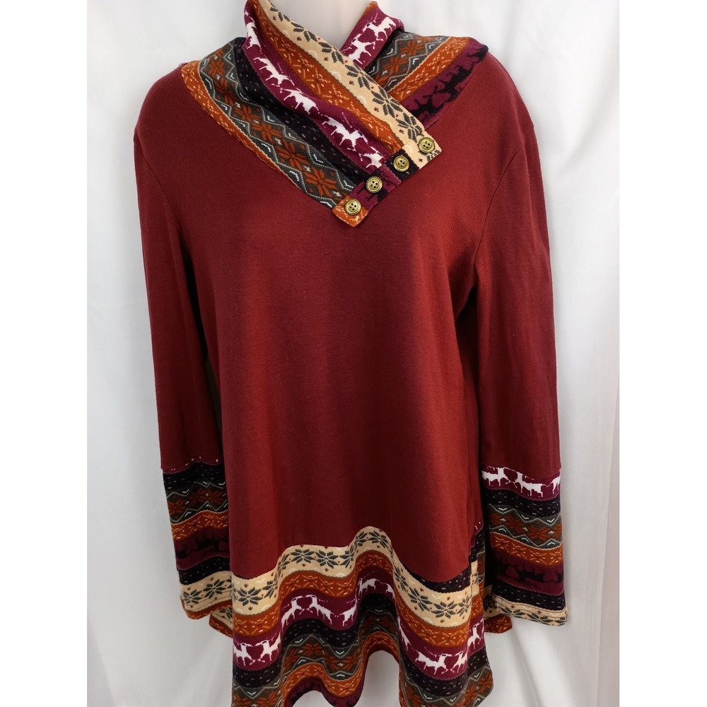 Miusey Christmas holiday fair isle red tunic weater top M work‎ party festive